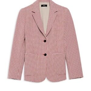 Theory Red and White Houndstooth Blazer